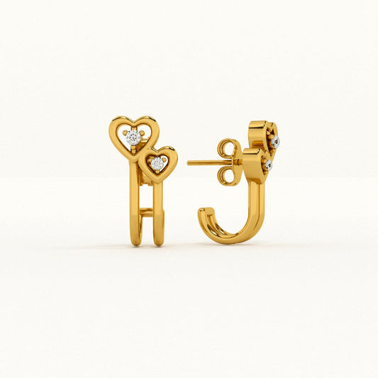 Twin Hearts 9KT Gold Lab Grown Diamond Stud Earring
