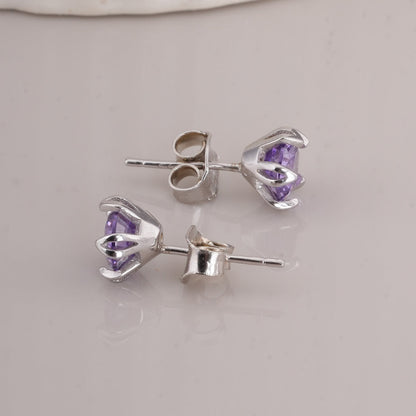 Purple 925 Sterling Silver Stud Earrings