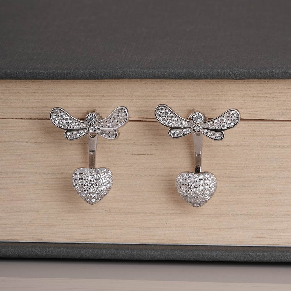 Dragonfly with Heart 925 Sterling Silver Earrings
