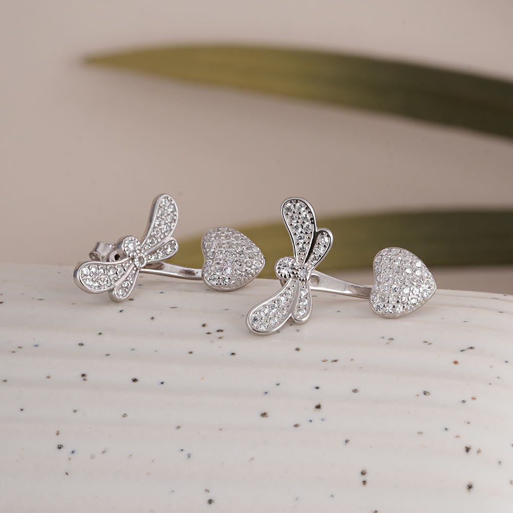 Dragonfly with Heart 925 Sterling Silver Earrings