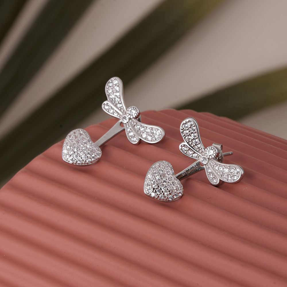 Dragonfly with Heart 925 Sterling Silver Earrings