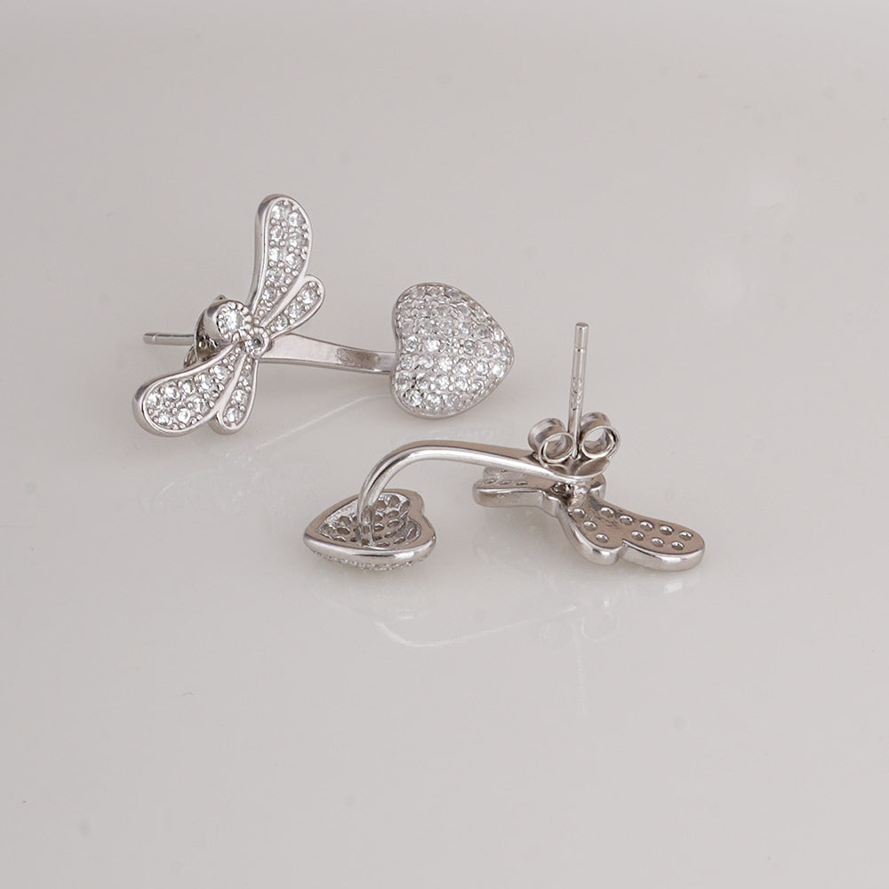 Dragonfly with Heart 925 Sterling Silver Earrings