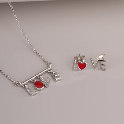 Love's Passion 925 Sterling Silver Earring Necklace Set