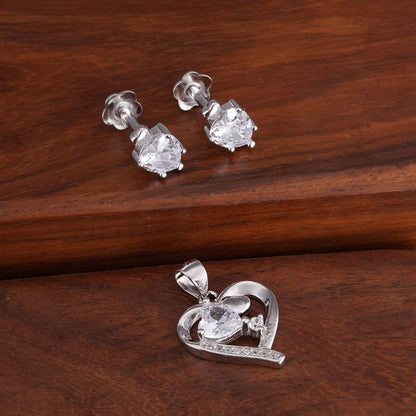 Crystal Heart 925 Sterling Silver Pendant Earring Set