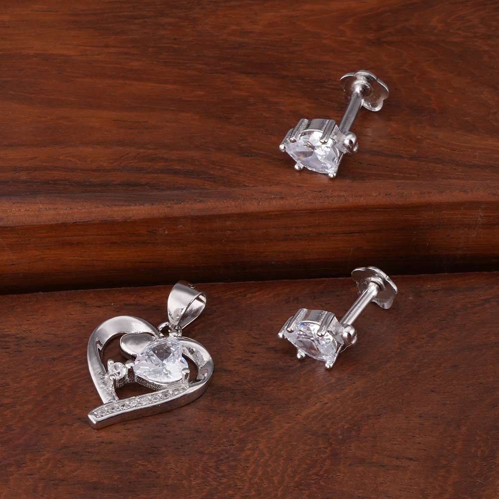 Crystal Heart 925 Sterling Silver Pendant Earring Set