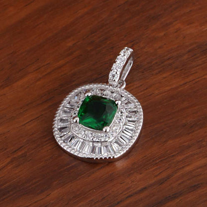 Green Crystal Halo 925 Sterling Silver Pendant Earring Set