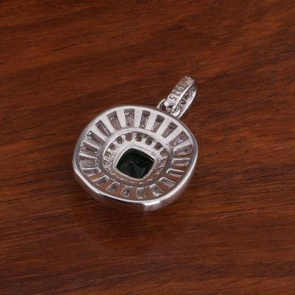 Green Crystal Halo 925 Sterling Silver Pendant Earring Set