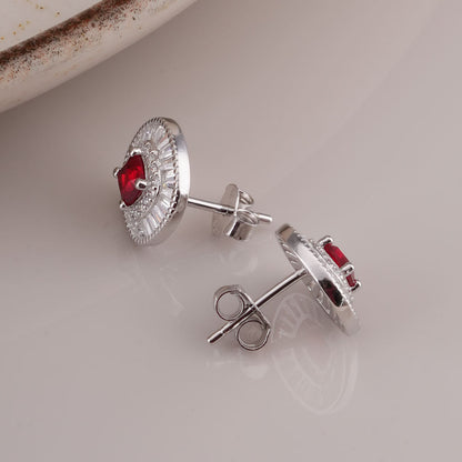 Red Crystal Halo 925 Sterling Silver Pendant Earring Set