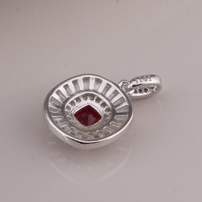 Red Crystal Halo 925 Sterling Silver Pendant Earring Set