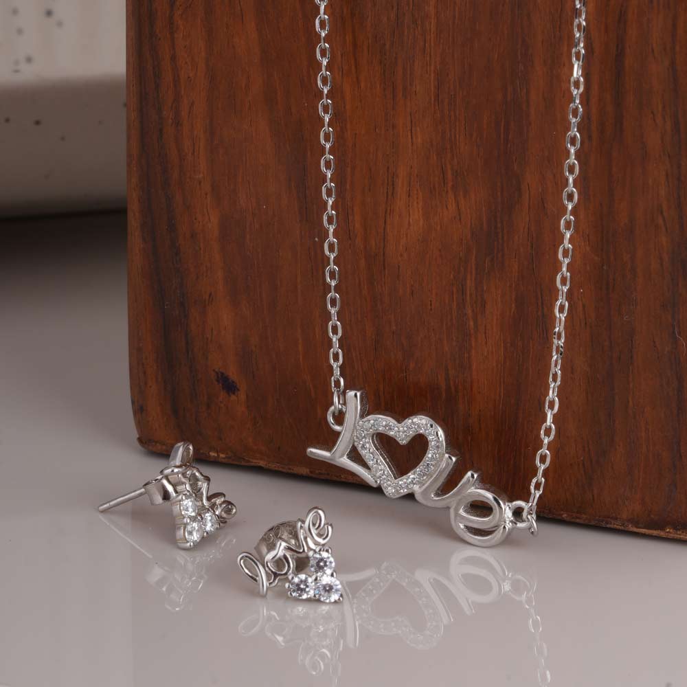 Love 925 Sterling Silver  Necklace and Earring Set