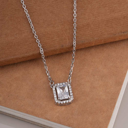 Rectangular Crystal 925 Sterling Silver Pendant Necklace