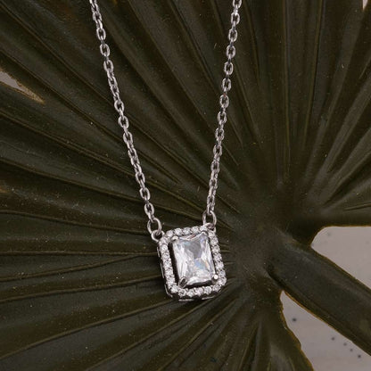 Rectangular Crystal 925 Sterling Silver Pendant Necklace