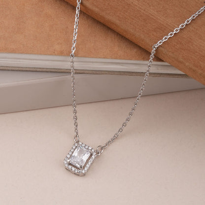 Rectangular Crystal 925 Sterling Silver Pendant Necklace