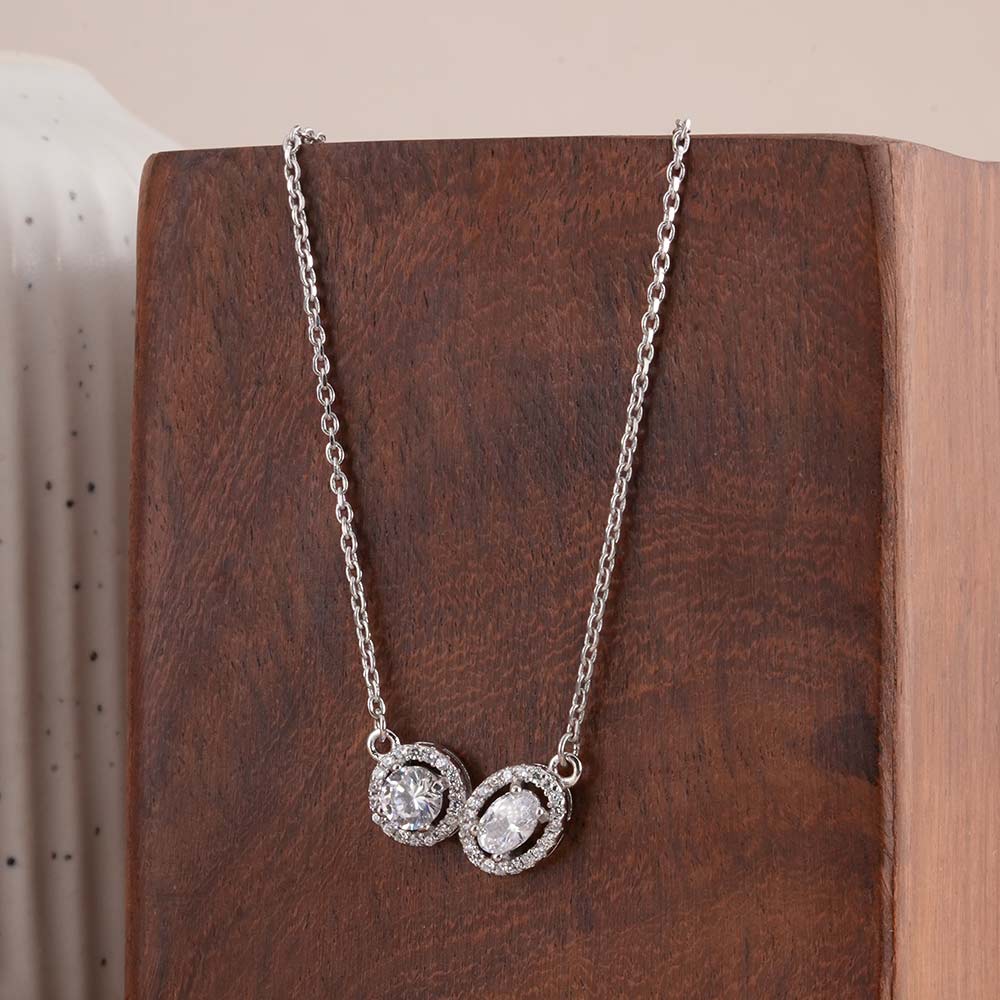 Double Gem 925 Sterling Silver  Necklace