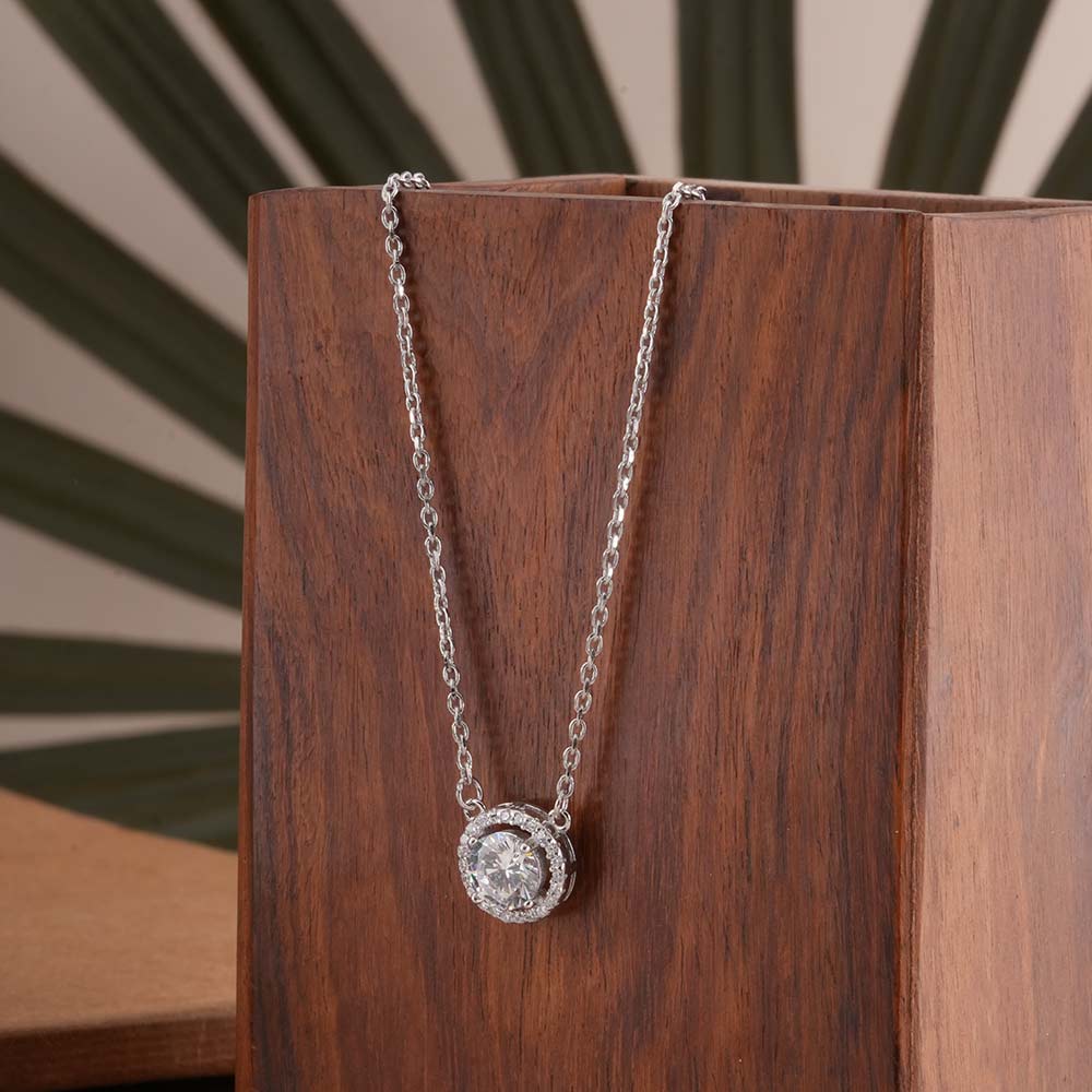 Crystal Circle 925 Sterling Silver Pendant Necklace