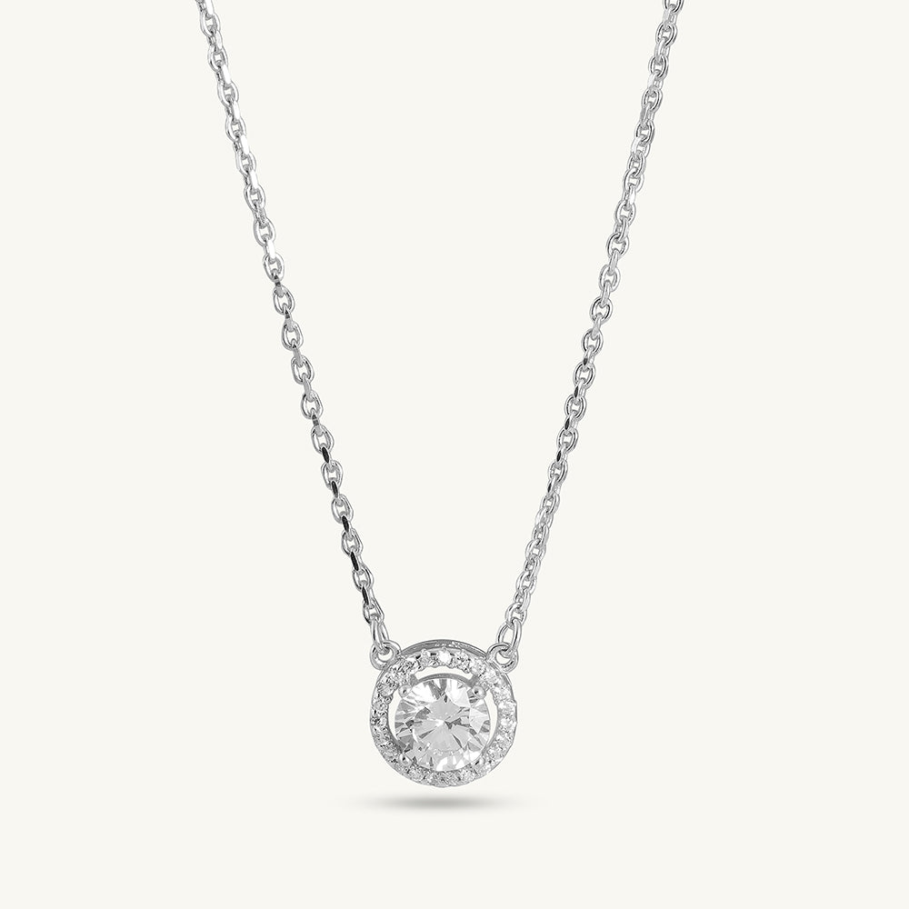 Crystal Circle 925 Sterling Silver Pendant Necklace