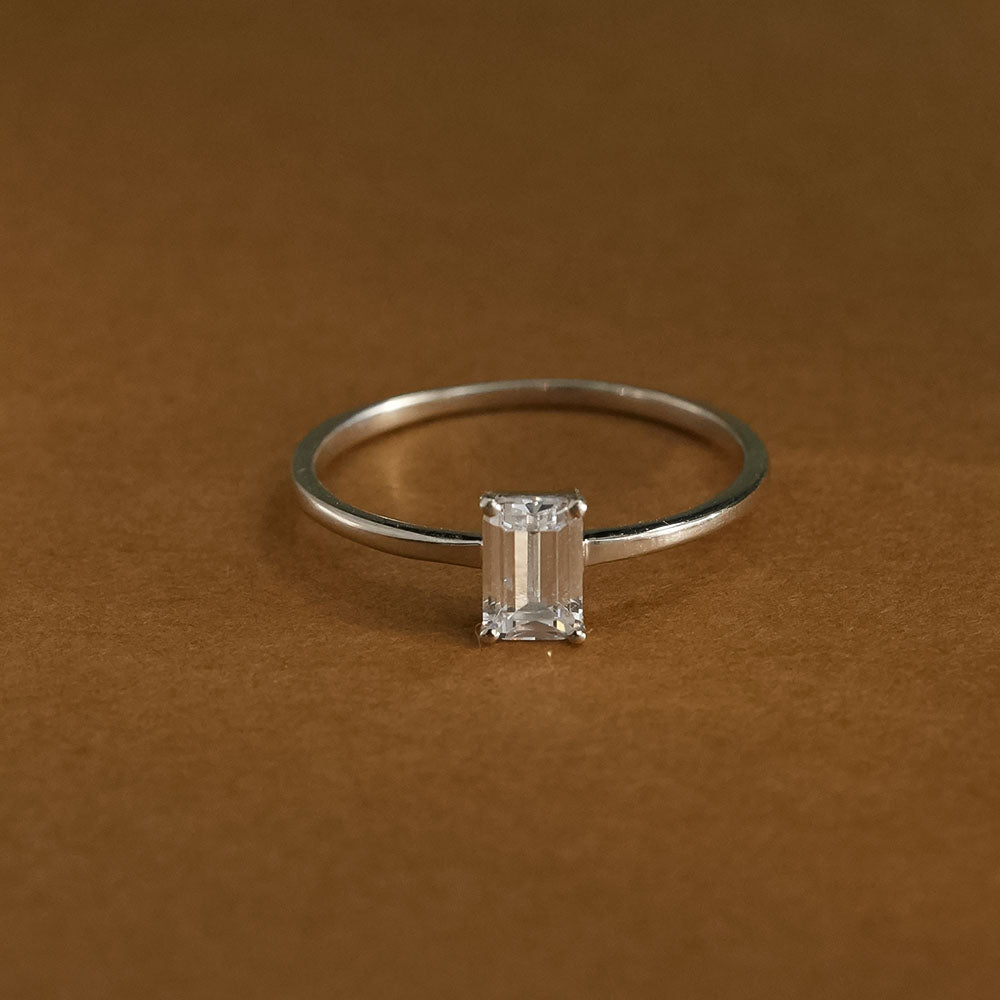 Classic Emerald Cut 925 Sterling Silver Ring