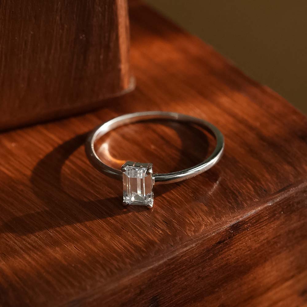 Classic Emerald Cut 925 Sterling Silver Ring