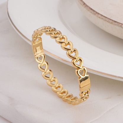 Gold Heart Bangle Bracelet
