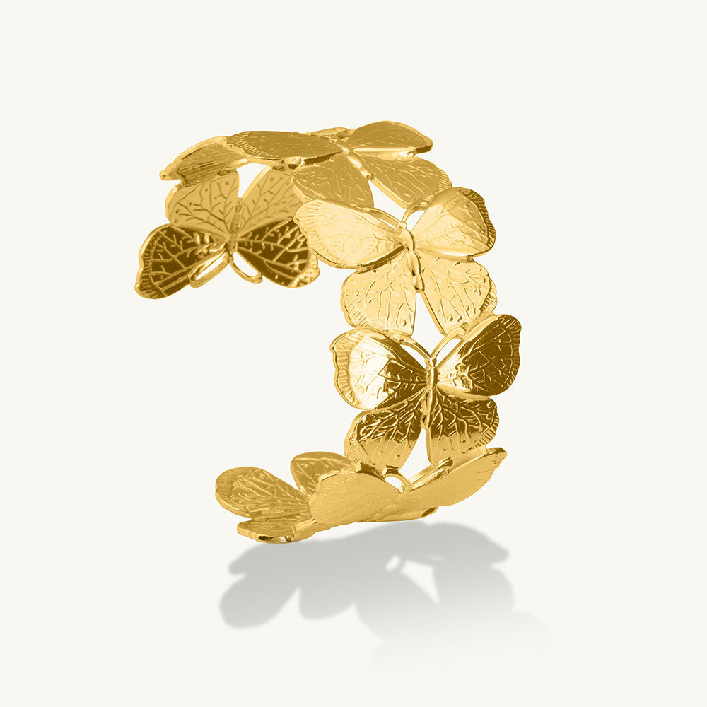 Butterfly Gold Cuff Bracelet & Rope N Snake Chain Combo Set