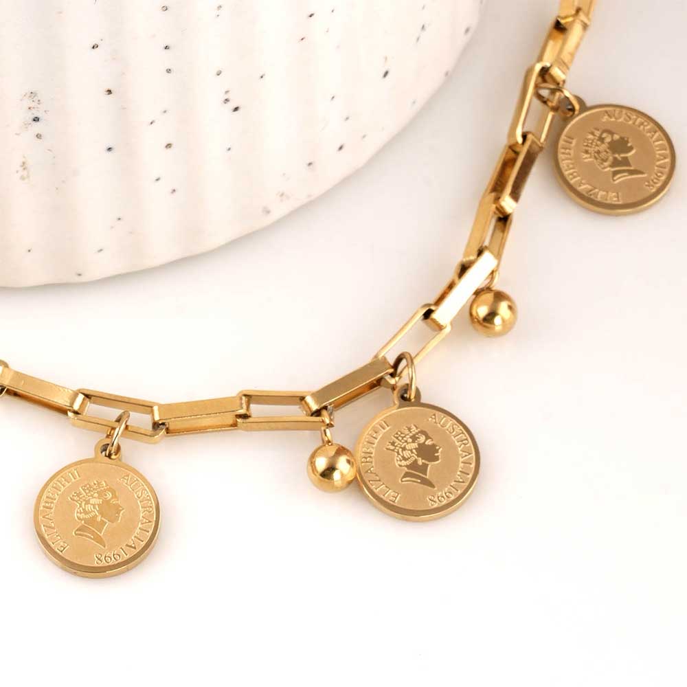 Coin Hollow Box Chain Bracelet