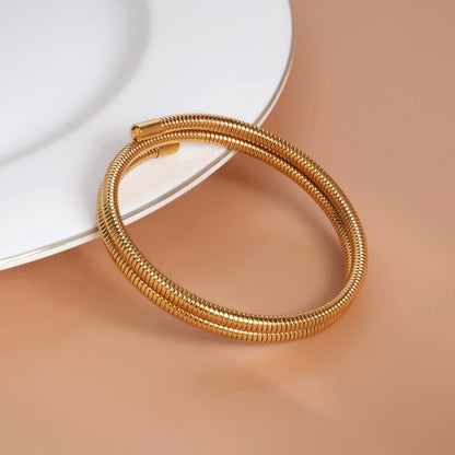 Ribbed Gold Coiled Bangle Bracelet