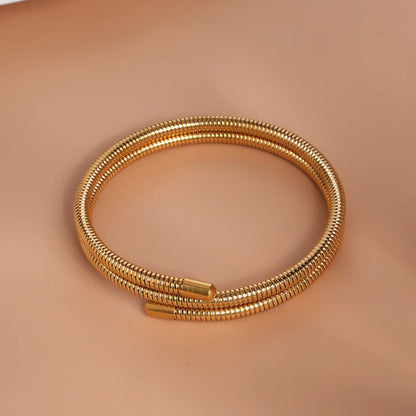 Ribbed Gold Coiled Bangle Bracelet