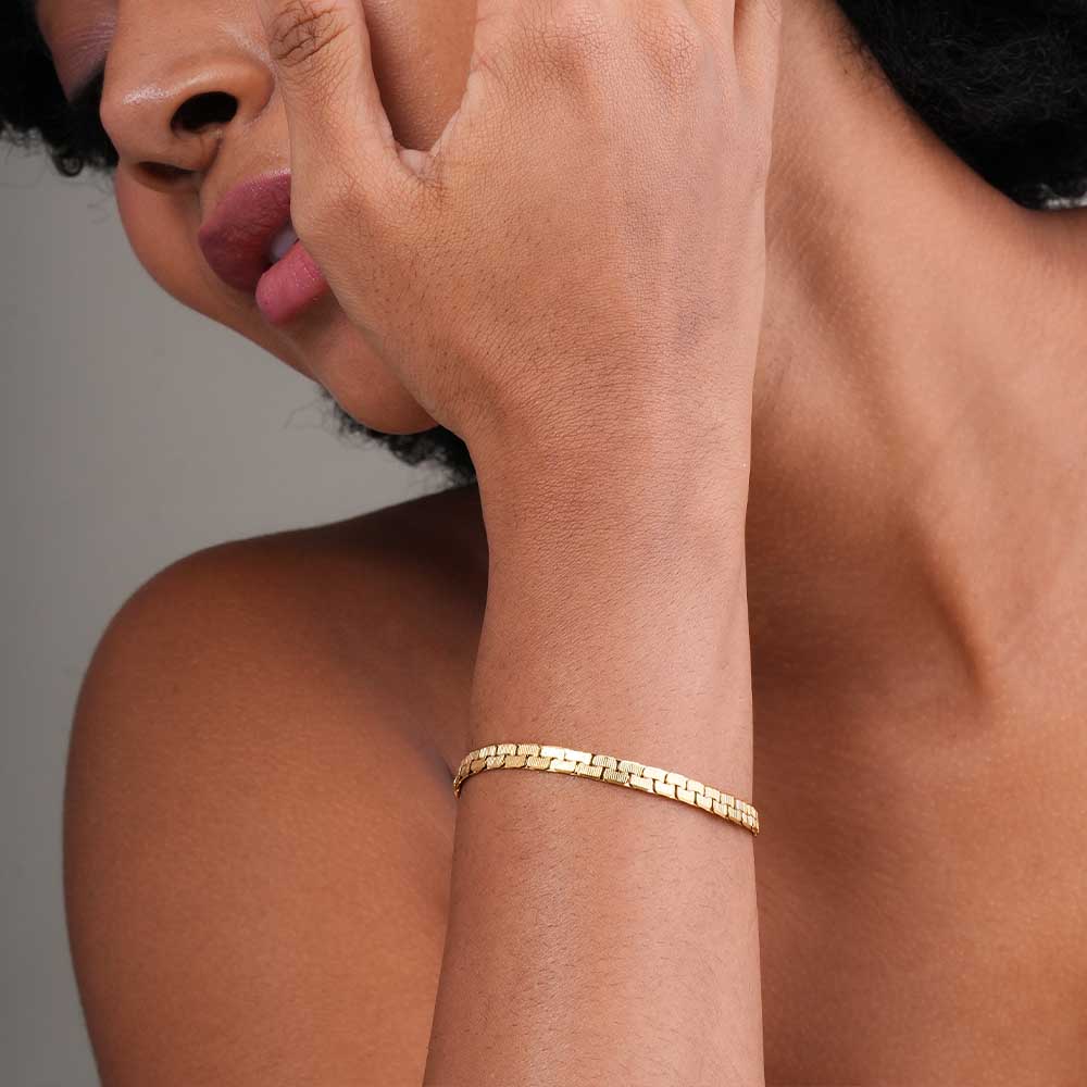 Classic Herringbone Gold Bracelet
