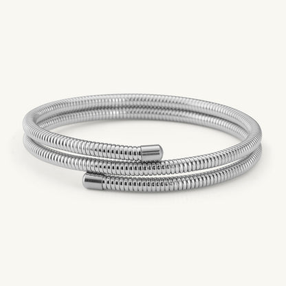 Ribbed Silver Coiled Bangle Bracelet
