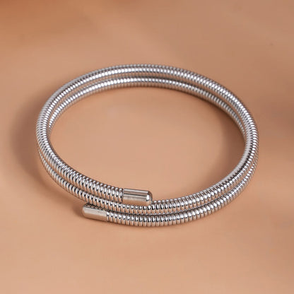 Ribbed Silver Coiled Bangle Bracelet
