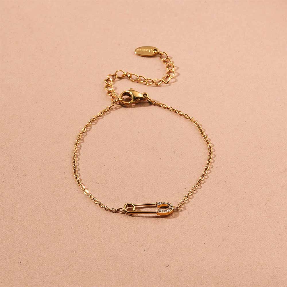 Crystal Safety Pin Chain Bracelet