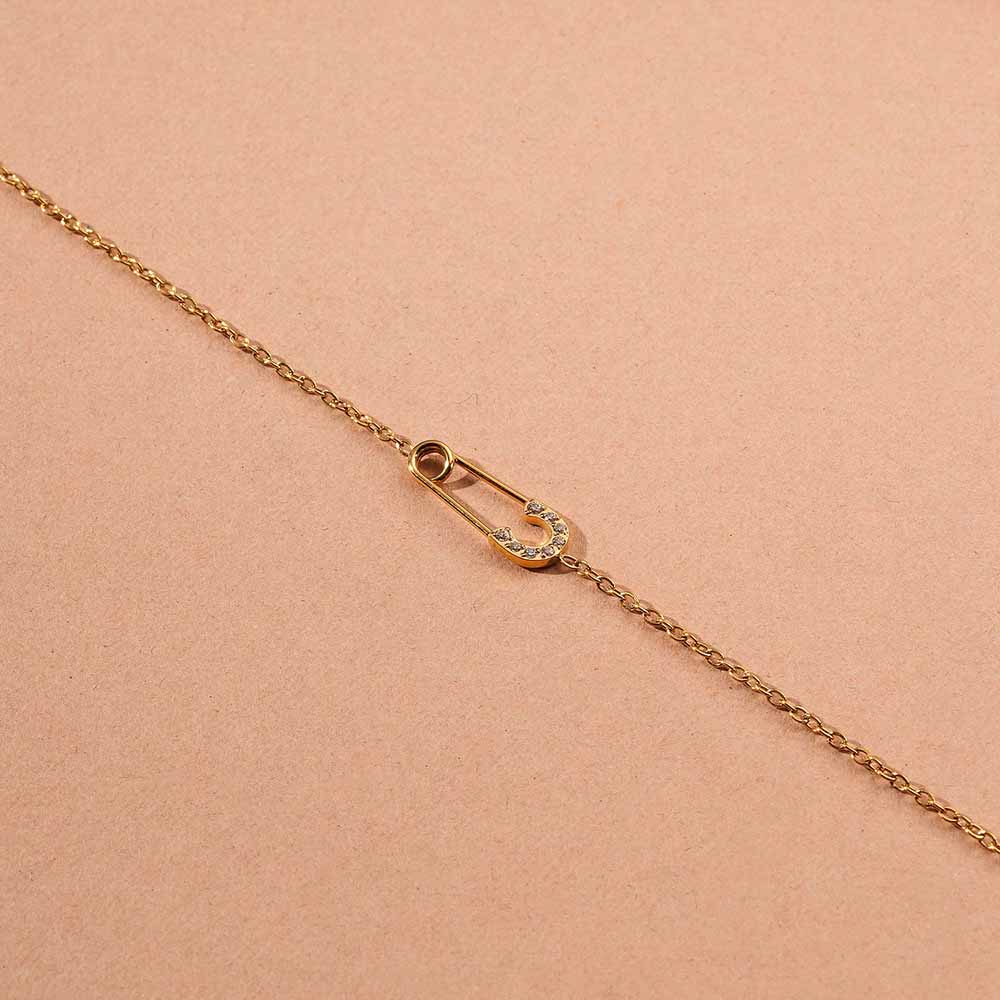 Crystal Safety Pin Chain Bracelet