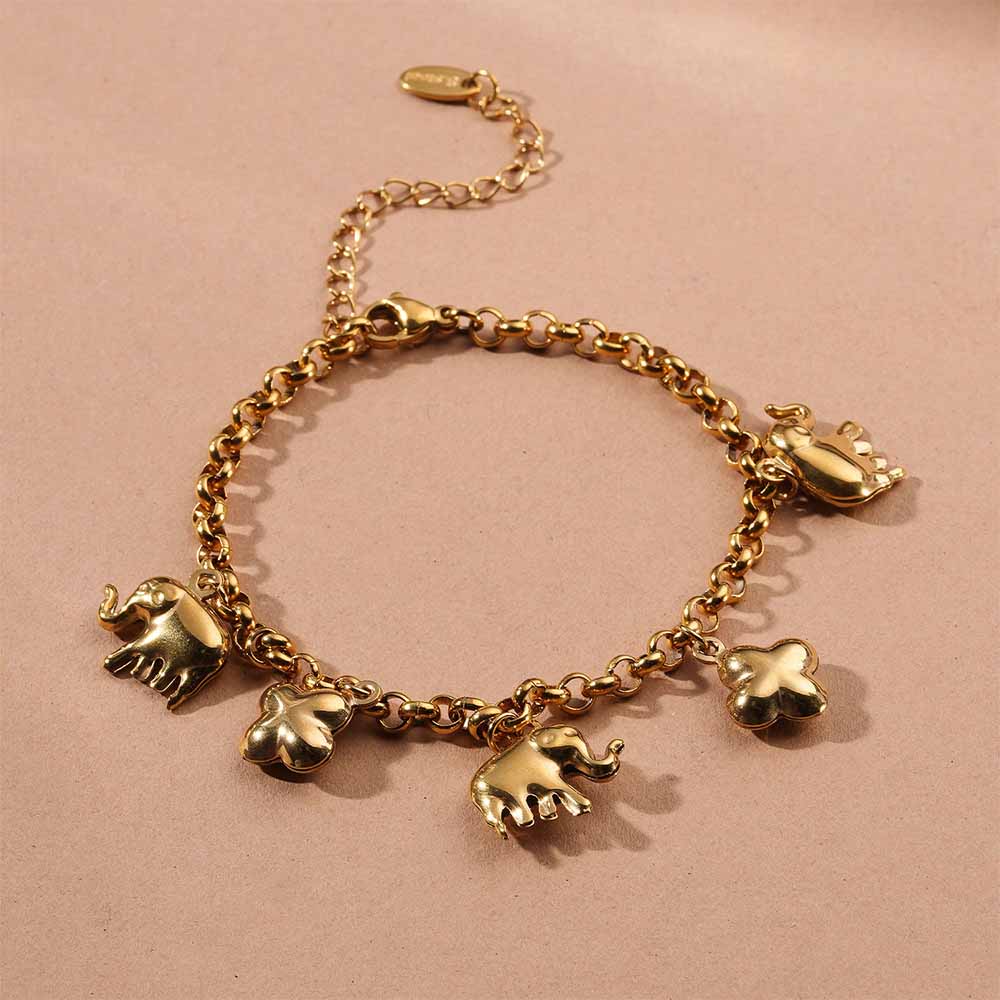 Boho Elephant & Bloom Charm Bracelet