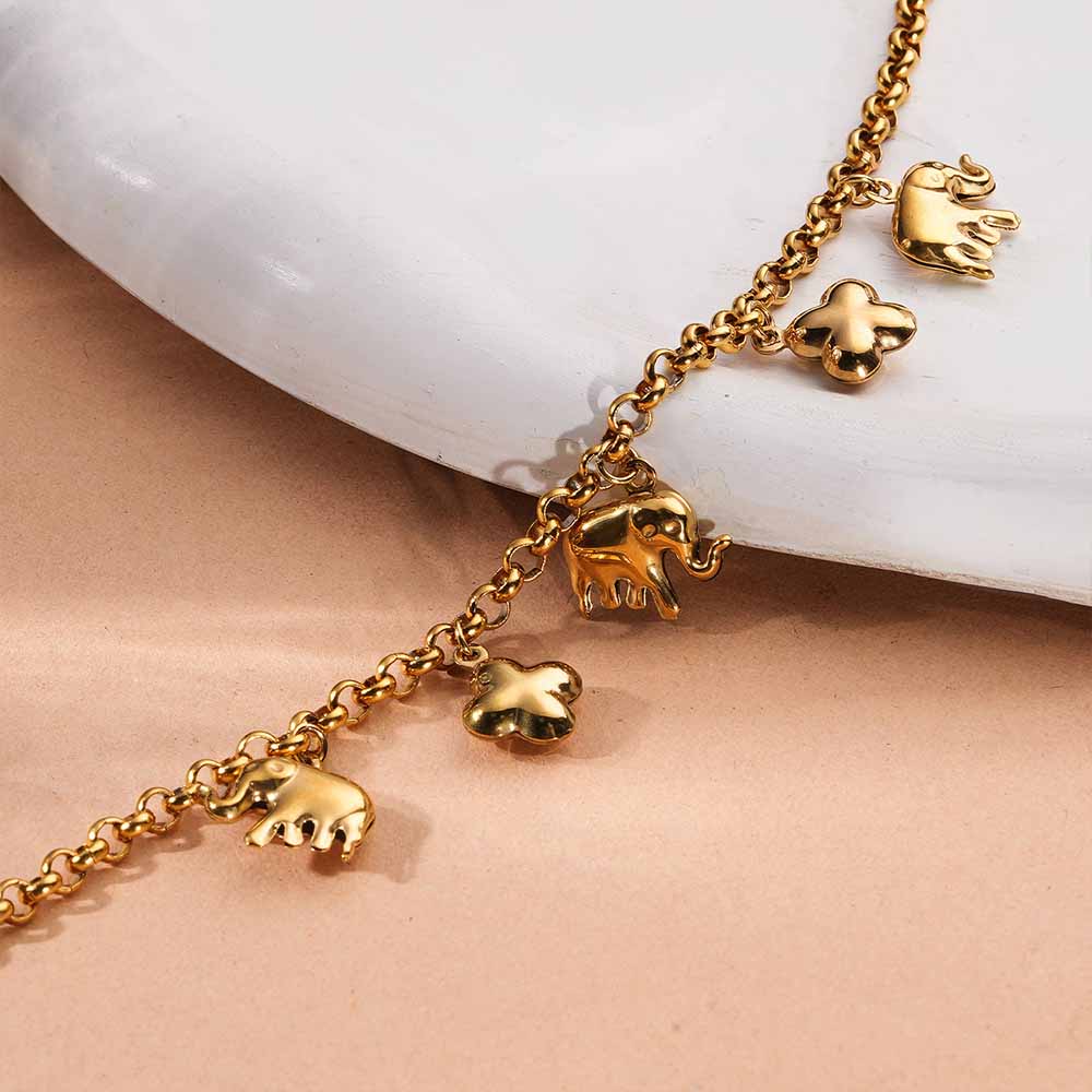Boho Elephant & Bloom Charm Bracelet