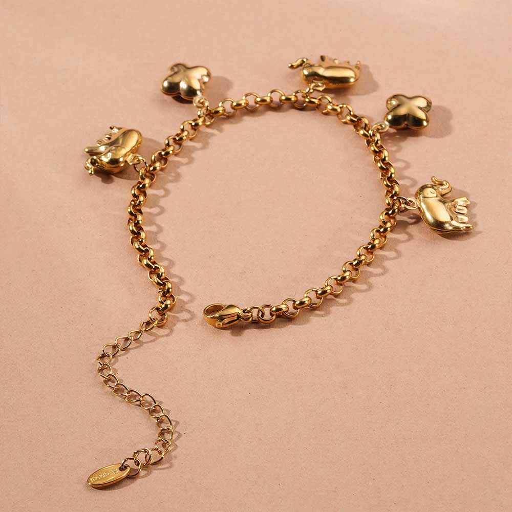 Boho Elephant & Bloom Charm Bracelet