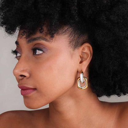 Two-Tone Link Drop Earrings