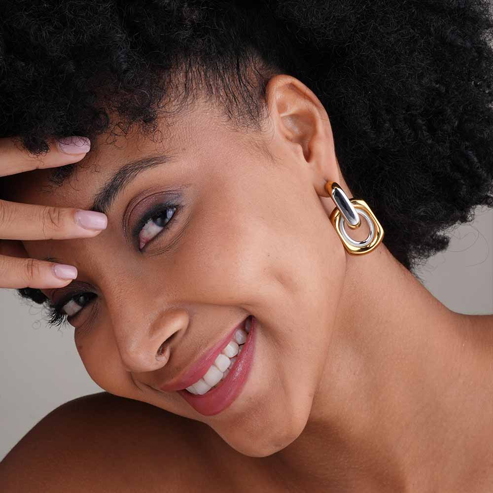 Two-Tone Link Drop Earrings