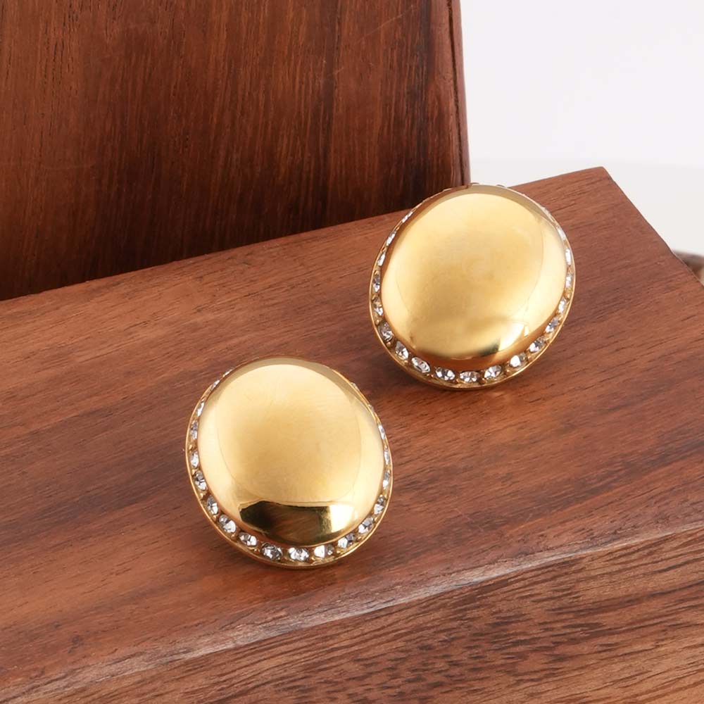 Oval Gold Earrings with Crystals