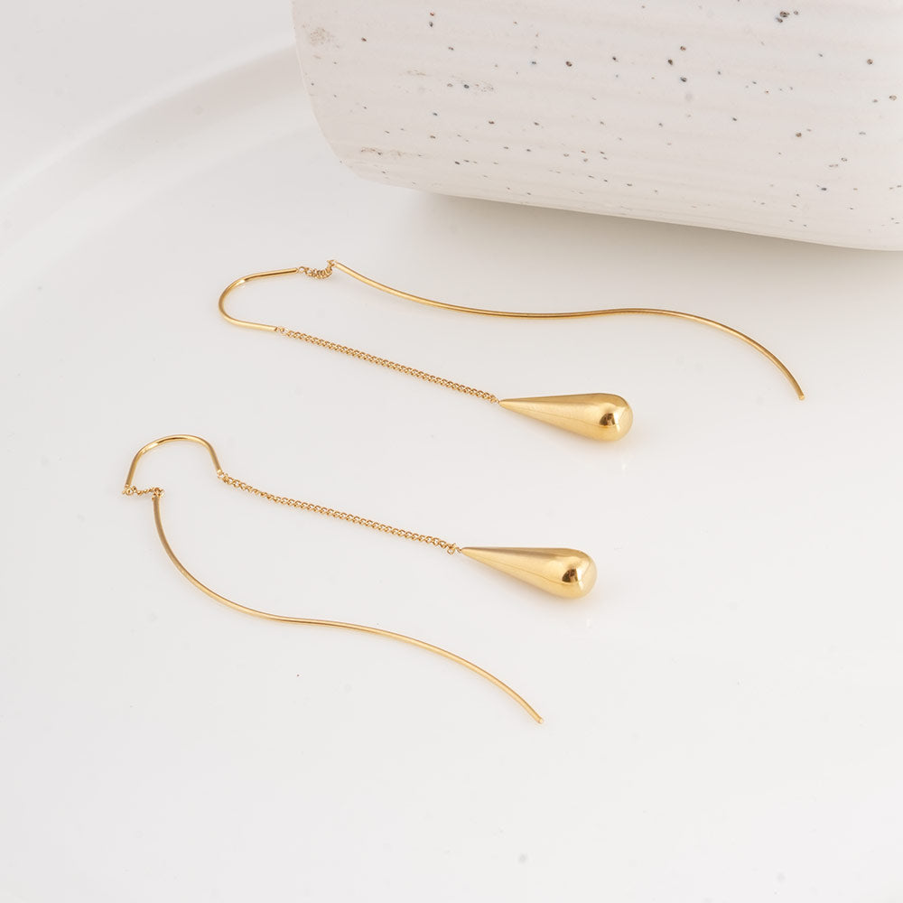 Gold Water Drop Tassel Earrings