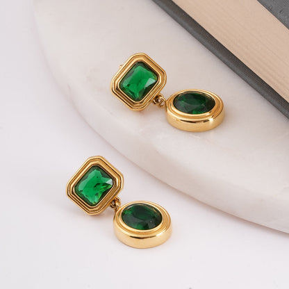 Green Gemstone Drop Earrings