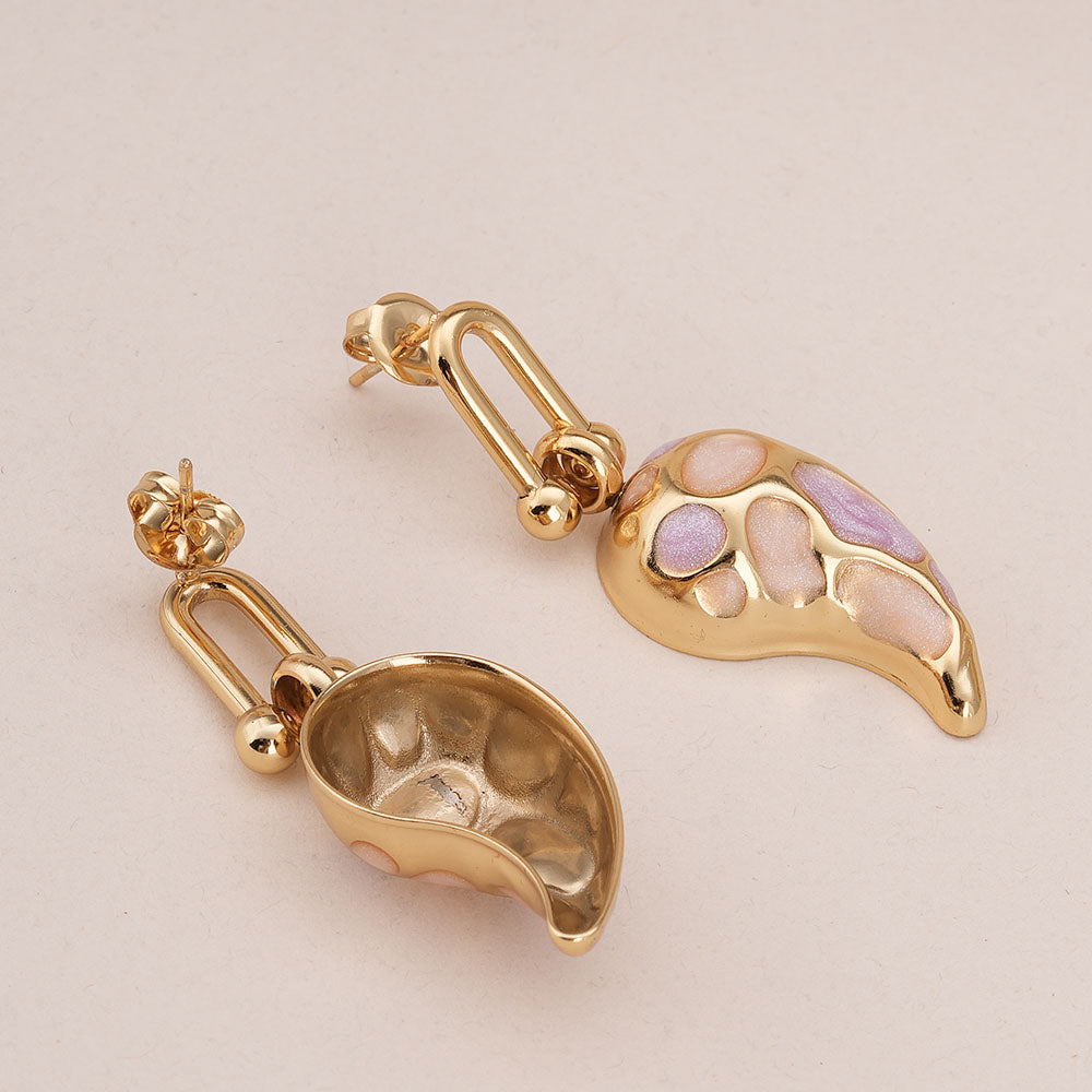 Elegant Gold and Pink Dangling Earrings