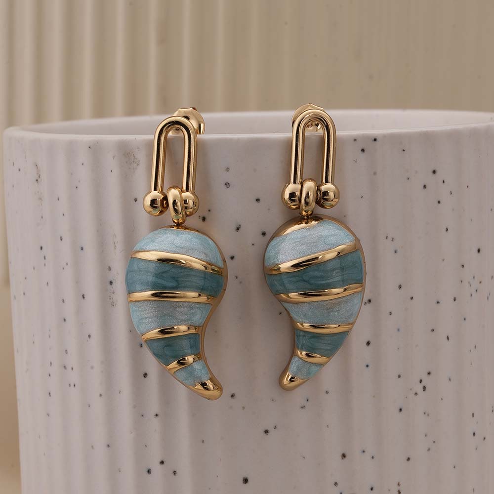 Elegant Gold and Blue Swirl Dangling Earrings