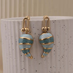 Elegant Gold and Blue Swirl Dangling Earrings