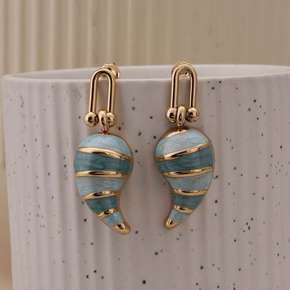 Elegant Gold and Blue Swirl Dangling Earrings