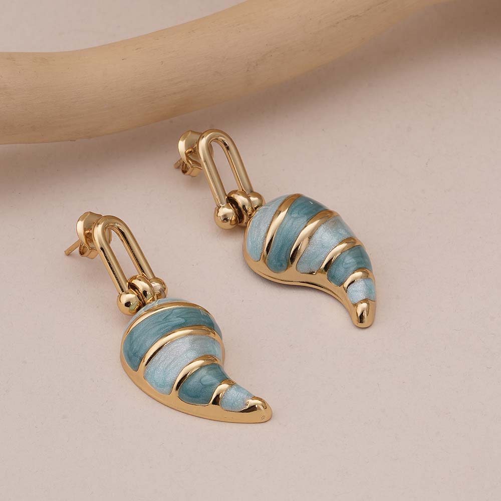 Elegant Gold and Blue Swirl Dangling Earrings