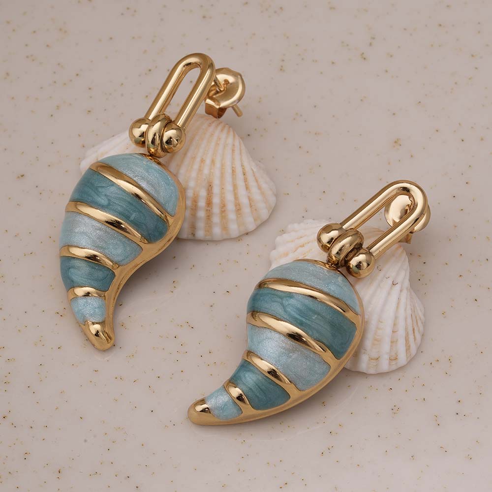 Elegant Gold and Blue Swirl Dangling Earrings