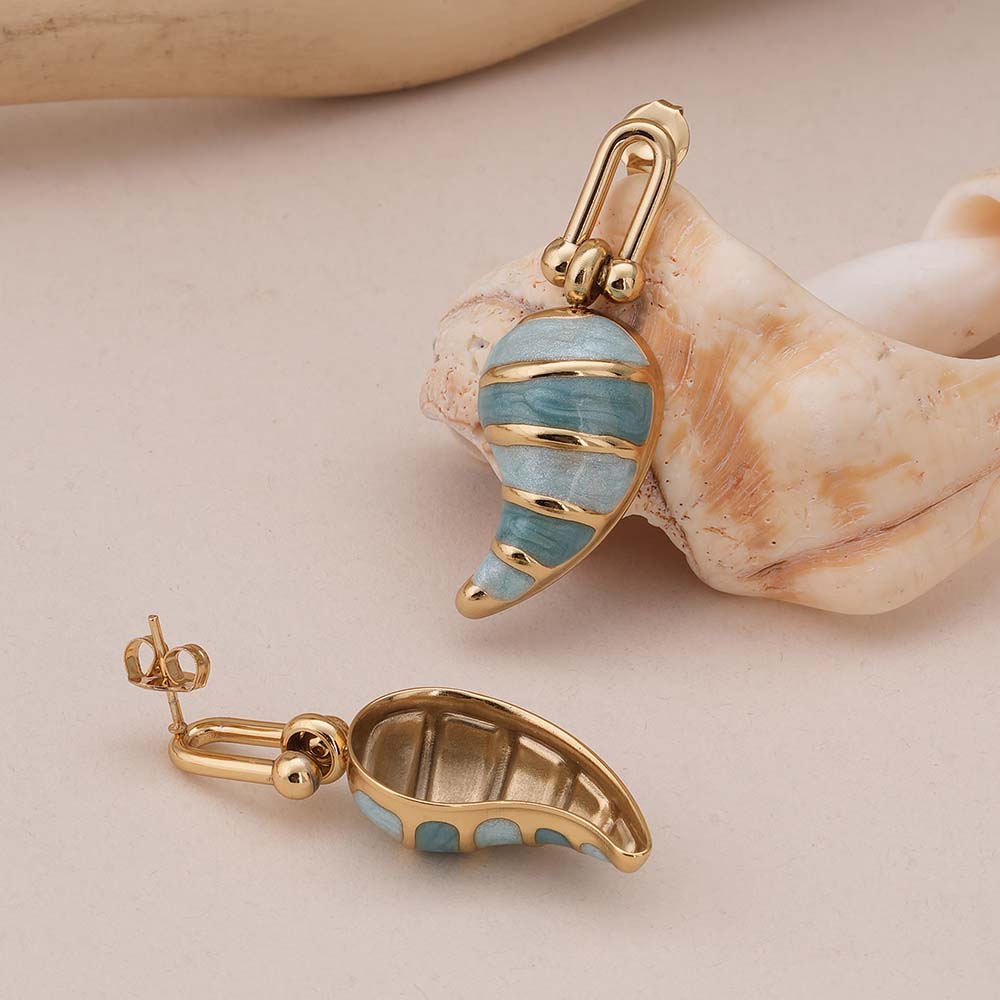 Elegant Gold and Blue Swirl Dangling Earrings