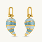Elegant Gold and Blue Swirl Dangling Earrings