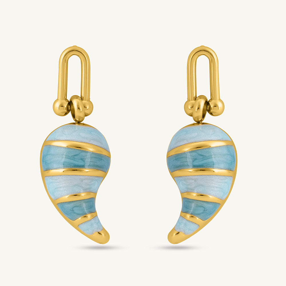 Elegant Gold and Blue Swirl Dangling Earrings