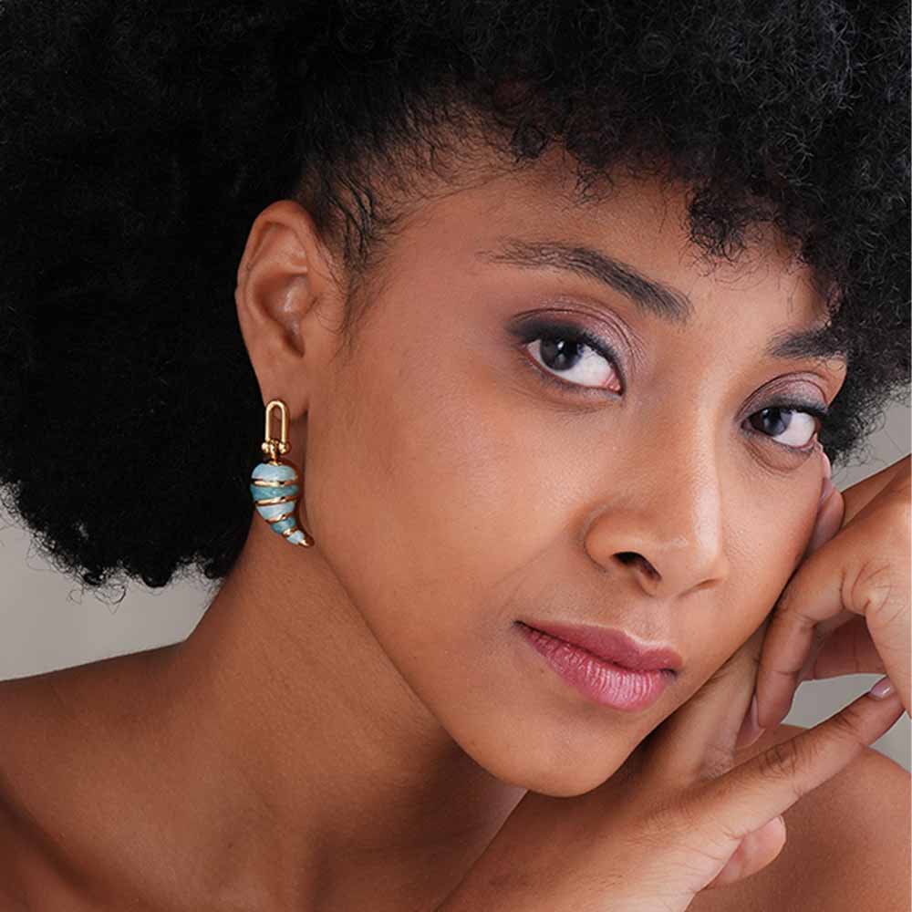 Elegant Gold and Blue Swirl Dangling Earrings